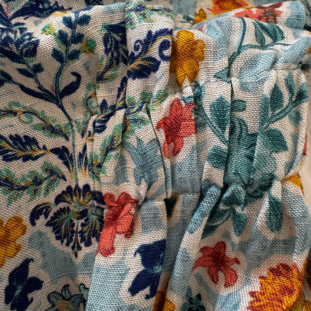 Ranna Gill Floral Belted Sleeveless Romper in Aqua Blue, Yellow & Green - Picture 8 of 14